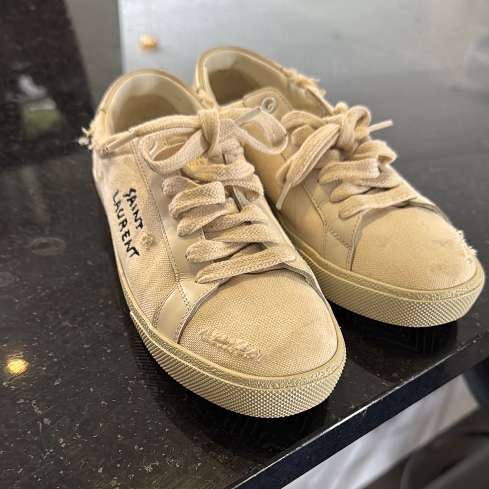 Saint Laurent Off-White Canvas Sneakers